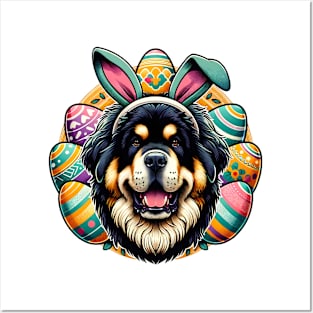 Tibetan Mastiff Celebrates Easter with Bunny Ears Posters and Art